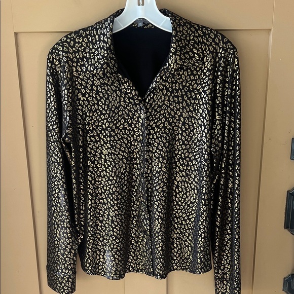Elliott Lauren SzM Gold Digger Lurex Shirt Black & Gold Evening Animal Print - Picture 2 of 8